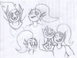  ambiguous_gender black_and_white black_sclera duo eye_patch eyewear female fish gills hair marine monochrome monster monster_kid open_mouth sharp_teeth silversd smile teeth undertale undyne young 