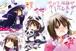  animal_costume bow brown_eyes brown_hair cape cosplay hair_bow hat long_hair multiple_girls panda panda_costume ribbon shirt short_hair smile stuffed_animal stuffed_panda stuffed_toy suzune_yuuji tears touhou translation_request usami_renko usami_sumireko usami_sumireko_(cosplay) younger zener_card 