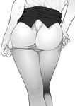  ass ass_support contrapposto crotch_seam from_behind greyscale kneepits lower_body monochrome nail_polish original panties pantyhose pantyhose_pull shinobu_(tyno) simple_background skirt solo standing taut_clothes thong underwear undressing white_background 