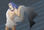  american_flag bad_id bad_pixiv_id blue_hair copyright_name funny_valentine highres jojo_no_kimyou_na_bouken long_hair male_focus naked_sheet red_eyes ryugue solo steel_ball_run 