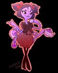  anthro arachnid arthropod beverage black_hair black_sclera fangs female food hair hair_bow hand_on_hip monster muffet multi_limb multiple_eyes noseless purple_skin ruurune signature smile spider tea tea_cup tea_pot undertale white_eyes 