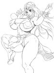  1girl blush bonten breasts curvy dragon_quest edited highres huge_breasts lineart looking_at_viewer manya monochrome sai sandals thick_thighs 