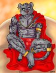  artistic artwork balls cape chain clothing clownboy1 cum digital_media_(artwork) erection feline flaccid free general invalid_color invalid_tag king leopard male mammal mature muscular nipples nude penis piercing precum relaxing robe royalty sitting spots throne underwaer zeis 