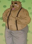  bear clothed clothing colored donuts72 half-dressed male mammal overalls solo teasing topless 