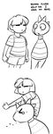  ambiguous_gender armless black_and_white blood blush dialogue duo english_text eyes_closed human lapinbeau mammal monochrome monster monster_kid open_mouth parody protagonist_(undertale) punch text undertale 