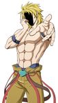  abs armband blonde_hair cowboy_shot dio_brando hand_on_own_face jojo_no_kimyou_na_bouken jojo_pose male_focus muscle pointing pointing_at_viewer pose shaded_face shian_(wanderer-1003) shirtless solo transparent_background 