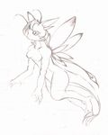  2008 antennae anthro big_eyes breasts claws dragon fairy featureless_breasts female hair hybrid monochrome nude scalie sketch solo tigerlilylucky traditional_media_(artwork) wings 