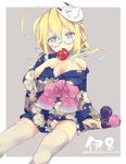  blonde_hair blue_eyes breasts candy_apple food glasses hat i-8_(kantai_collection) japanese_clothes kantai_collection kimono large_breasts long_hair mask oluha solo yukata 