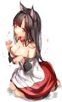  animal_ears bare_shoulders black_hair blush breasts cleavage collarbone fingernails imaizumi_kagerou large_breasts long_hair nail_polish red_eyes red_nails seiza sitting solo tail toes tongue tongue_out touhou white_background yukizumi_remon 