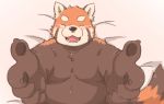  2017 ailurid anthro bed belly blush eyes_closed humanoid_hands kota&acute; male mammal moobs overweight overweight_male red_panda solo 