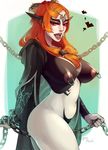  1girl breasts cape chains cyanmint fangs looking_at_viewer midna midna_(true) navel nipple_piercing nipple_piercings nipples nude open_mouth orange_hair spoilers stomach the_legend_of_zelda the_legend_of_zelda:_twilight_princess twili_midna 