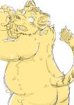  2017 anthro belly butt feline fur humanoid_hands kota&acute; male mammal overweight overweight_male pantherine simple_background solo tiger white_background yellow_fur 