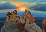  2017 ailurid anthro blush clothing duo eyes_closed feline hoodie humanoid_hands kissing kota&acute; male male/male mammal overweight overweight_male pantherine red_panda shirt tiger 