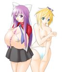  2girls anal_beads anus artist_request ass breasts guro multiple_girls mutant pussy pussy_juice simple_background uncensored vibrator what 