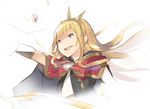  :d bad_id bad_twitter_id blonde_hair bracer cagliostro_(granblue_fantasy) granblue_fantasy hairband hanarito long_hair open_mouth purple_eyes simple_background smile solo sparkle upper_body v-shaped_eyebrows white_background 