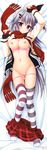  :&lt; absurdres arm_up black_gloves bow bow_bra bra bra_pull breasts dakimakura fingerless_gloves from_above frown full_body gloves grey_hair grey_legwear hair_ornament hairclip hanasaki_work_spring highres huge_filesize long_hair long_sleeves looking_at_viewer lying medium_breasts moribe_(rabumanyo) nipples no_shoes on_back open_clothes open_shirt panties panty_pull pink_bra pink_legwear pink_panties plaid plaid_skirt polka_dot polka_dot_bra polka_dot_panties pussy_juice red_eyes red_scarf red_skirt scarf school_uniform shiranui_inori shirt skirt skirt_pull solo striped striped_legwear thighhighs underwear 