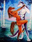  2012 aspen_tree big_breasts breasts canine couple dancing duo equine female grass happy holding horse horseshoe husband hybrid infinite intimate kelii larger_male leaves male mammal mane married night nipples nude outside size_difference sky smaller_female star stardarkfurr tree wife wolf wolfywetfurr 