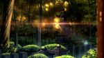  forest fushimi_inari_taisha highres lens_flare nature niko_p no_humans original scenery shrine stone_lantern sunlight sunset tree 