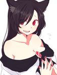  animal_ears bare_shoulders bianco_(mapolo) black_hair breasts brooch cleavage collarbone dress duplicate eyes_visible_through_hair fingernails fingers_together flying_sweatdrops imaizumi_kagerou jewelry large_breasts long_fingernails long_hair looking_to_the_side nail_polish open_mouth red_eyes red_nails sharp_fingernails sharp_teeth simple_background sketch solo strapless strapless_dress teeth touhou upper_body white_background wolf_ears 