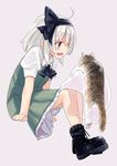  animal ascot blue_eyes blush boots cat downscaled full_body hairband highres hitodama image_sample konpaku_youmu konpaku_youmu_(ghost) md5_mismatch open_mouth puffy_sleeves resized shirt short_hair short_sleeves silver_hair simple_background sitting skirt skirt_set smile thick_eyebrows touhou twitter_sample vest waira 