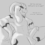  asriel_dreemurr balls black_sclera caprine dialogue english_text fangs goat greyscale horn looking_at_viewer male mammal monochrome monster nebulatower nude penis solo spoiler spoilers talking_to_viewer text undertale 