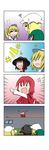  ._. /\/\/\ 0_0 4koma 5girls :d =_= ? absurdres animal_ears awning blonde_hair braid brown_hair building cape chibi closed_eyes comic dress emphasis_lines flying_sweatdrops gradient gradient_background green_hair hand_behind_head hat henshin_pose highres juliet_sleeves kasodani_kyouko kitashirakawa_chiyuri ladder laughing long_hair long_sleeves maribel_hearn mob_cap multiple_girls necktie o_o okazaki_yumemi open_mouth pose puffy_sleeves purple_dress rakugaki-biyori red_hair sailor_hat short_hair silent_comic single_braid sky smile solid_circle_eyes star_(sky) starry_sky sweat sweatdrop touhou touhou_(pc-98) twintails usami_renko v-shaped_eyebrows very_long_hair window 