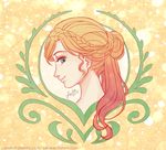  alternate_hairstyle anna_(frozen) aqua_eyes bangs blue_eyes braid closed_mouth crown_braid eyelashes freckles from_behind frozen_(disney) hair_bun head laikaken long_hair looking_at_viewer looking_back nape orange_hair portrait profile smile solo watermark web_address 