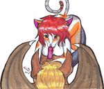  bat breasts cat feline female komikatz lapping licking long_ears male male/female mammal oral sheath tongue tongue_out traditional_media_(artwork) wings 