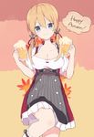  alcohol beer blonde_hair breasts dirndl english european_clothes german_clothes germany kantai_collection large_breasts long_hair oktoberfest prinz_eugen_(kantai_collection) smile solo speech_bubble twintails underbust wagi_(wagi26) 