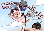  :d arm_up armpits bandaid bandaid_on_knee barefoot black_panties blue_hair blush bow bow_panties chiko_(yuru-ko) clothes clothes_removed cloud day full_body holding holding_clothes kantai_collection machinery nude ooshio_(kantai_collection) open_mouth outstretched_arms panties panties_removed pleated_skirt purple_eyes ribbon running school_uniform short_hair short_sleeves short_twintails skirt sky smile solo standing standing_on_one_leg towel translation_request twintails twitter_username underwear 