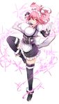  animal_ears breasts bunny_ears corset fighting_stance ganesagi highres large_breasts long_hair maid momo_(ganesagi) original pink_eyes pink_hair solo thighhighs underbust 