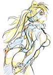  ass back blonde_hair breasts large_breasts mask rainbow_mika smile solo street_fighter street_fighter_v temenniguru twintails wrestling_outfit 