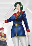  1girl artist_request cima_garahau deatroaf_kocsel fan green_hair gundam gundam_0083 lipstick makeup military_uniform 