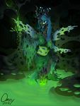  2015 anthro anthrofied changeling clothing dress dripping eyeshadow fangs female friendship_is_magic green_eyes holes liquid makeup my_little_pony omny87 queen_chrysalis_(mlp) slit_pupils solo torn_clothing water wings 