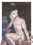  2015 anthro blue_eyes feline fur looking_at_viewer male mammal no_sex nude smile solo tau_maxim tiger vagabondbastard white_tiger 