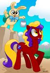  2015 ambiguous_gender backpack curtsibling cutie_mark duo equine fan_character female hair horse lagomorph mammal multicolored_hair my_little_pony pony rabbit smile star_ammo yellow_eyes 