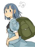  alternate_hairstyle backpack bag blue_hair blush chii-kun_(seedyoulater) hair_bobbles hair_down hair_ornament kawashiro_nitori key neckerchief no_hat no_headwear pout short_hair simple_background skirt solo touhou white_background 