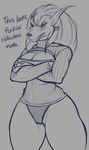 anthro big_breasts blush breasts canine clothed clothing crossed_arms english_text female hair half-dressed long_hair mammal panties simple_background snarling solo standing sweater teeth text thick_thighs underwear upset video_games warcraft were werewolf wide_hips wolf worgen world_of_warcraft 
