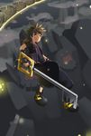  1boy blue_eyes braverypixel brown_hair keyblade kingdom_hearts kingdom_hearts_iii midair monster roller_coaster solo sora_(kingdom_hearts) spiked_hair 