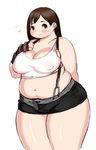  1girl bare_shoulders blush breasts brown_eyes brown_hair cleavage erect_nipples female final_fantasy final_fantasy_vii kjmvideo large_breasts long_hair looking_at_viewer midriff navel plump red_eyes solo standing thick_thighs tifa_lockhart wide_hips 