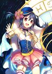  artist_name constellation constellation_costume cowboy_shot hat jewelry love_live! love_live!_school_idol_project open_mouth print_hat red_eyes ring rosuuri round_teeth single_thighhigh solo starry_sky_print teeth thighhighs yazawa_nico zodiac 