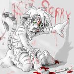  anthro blood clothed clothing crying edgy english_text fur hair long_hair male mammal monochrome open_mouth simple_background solo tears text white_background 