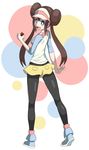  :d ankle_boots bad_id bad_pixiv_id black_legwear blue_eyes boots bow breasts brown_hair commentary_request double_bun from_behind hasu_(pixiv13720981) legwear_under_shorts long_hair looking_at_viewer medium_breasts mei_(pokemon) open_mouth pantyhose pantyhose_under_shorts poke_ball pokemon pokemon_(game) pokemon_bw2 raglan_sleeves shirt shorts smile solo t-shirt 