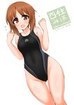  bad_id bad_pixiv_id brown_eyes brown_hair competition_swimsuit dakku_(ogitsune) girls_und_panzer highleg highleg_swimsuit nishizumi_miho one-piece_swimsuit open_mouth short_hair solo swimsuit 