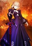  artoria_pendragon_(all) black_dress blonde_hair breasts cleavage detached_sleeves dress fate/grand_order fate/stay_night fate_(series) holding holding_sword holding_weapon looking_at_viewer medium_breasts official_art open_mouth resized saber_alter solo sword takeuchi_takashi upscaled waifu2x weapon yellow_eyes 