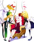  albino apron bad_id bad_pixiv_id blonde_hair blue_dress braid cake chair cosplay daimaou_ruaeru dress flandre_scarlet food four_of_a_kind_(touhou) green_dress hat hong_meiling hong_meiling_(cosplay) izayoi_sakuya izayoi_sakuya_(cosplay) maid maid_headdress mob_cap multiple_girls open_mouth red_dress red_eyes remilia_scarlet remilia_scarlet_(cosplay) side_ponytail side_slit sitting smile star thighhighs touhou tray twin_braids waist_apron white_dress white_hair white_skin wings 