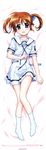  absurdres artist_request bed_sheet belt blush brown_hair collarbone copyright_name dakimakura dress full_body hair_ribbon highres looking_at_viewer lying lyrical_nanoha mahou_shoujo_lyrical_nanoha_innocent on_back private_kaisei_elementary_school_uniform purple_eyes ribbon sailor_collar scan school_uniform shiny shiny_hair short_hair short_sleeves short_twintails smile socks solo star takamachi_nanoha twintails untied 