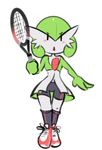  blush clothing cute elpatrixf female footwear gardevoir green_hair hair legwear nintendo open_mouth pok&eacute;mon shoes shorts simple_background socks solo standing tennis video_games 