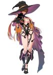  1girl azuma_kyoutarou_(artist) boots breasts brown_hair cape cleavage hair_over_eyes hat highres large_breasts lipstick long_hair makeup parted_lips shermie snk snk_heroines:_tag_team_frenzy solo standing the_king_of_fighters unzipped witch witch_hat zipper 