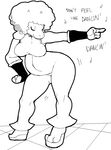  afro black_and_white breasts caprine chubby dancing disco english_text eyes_clsoed female goat horn hypnofood mammal monochrome monster musical_note pointing solo text toriel undertale 